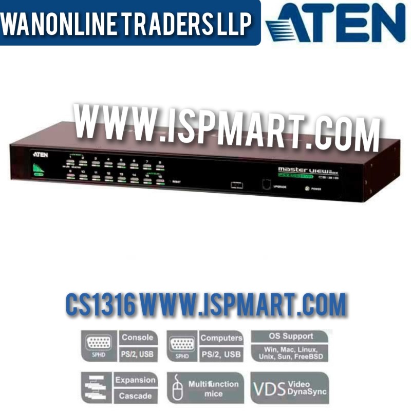 16ポート PS/2-USB VGA KVMスイッチ - CS1316, ATEN ラック