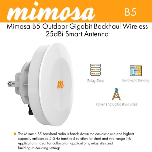 Mimosa B5 5GHz 1 Gbps Capable PtP Backhaul With Integrated Advanced RF Isolating Antenna